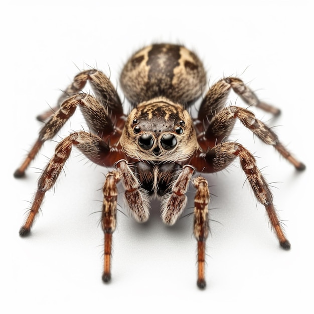 Uma aranha com uma cabeça grande e pernas pretas e marrons.