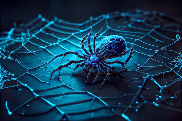 Uma aranha em uma teia em azul Generative AI