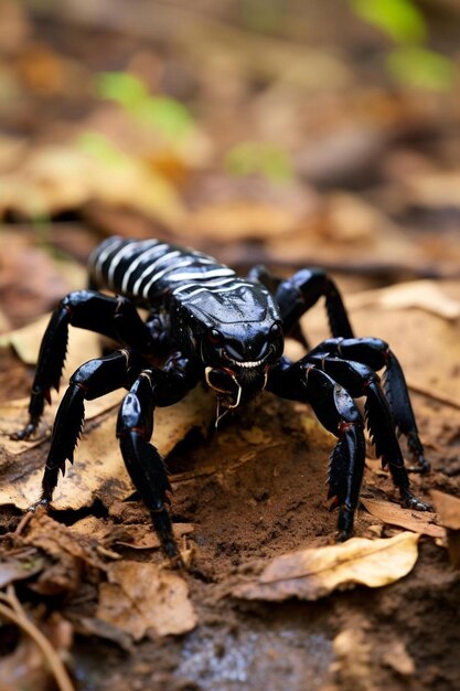 Foto uma aranha preta com um corpo preto e um corpo preto