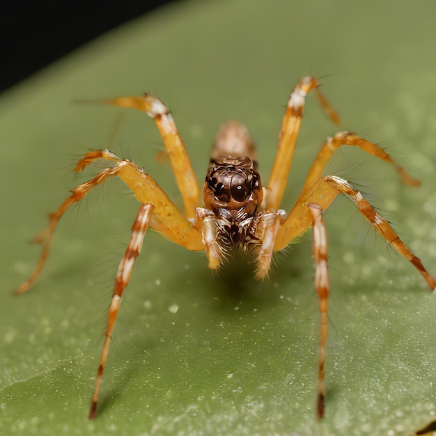 Foto uma aranha que está em uma folha verde