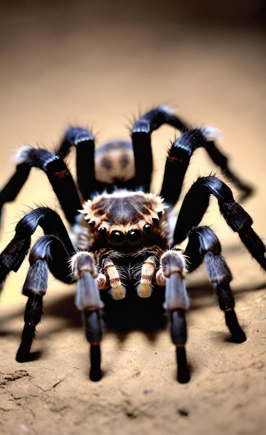 Foto uma aranha que tem um rosto preto e uma perna preta