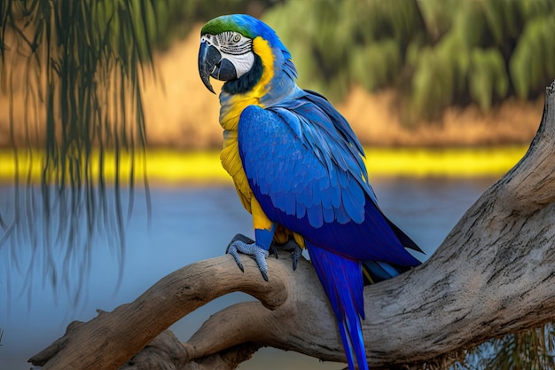 Uma arara azul e amarela no Pantanal brasileiro