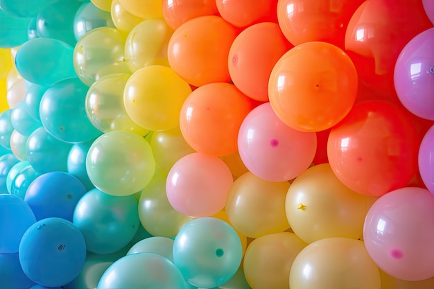 uma arcada de balões em todas as cores do arco-íris