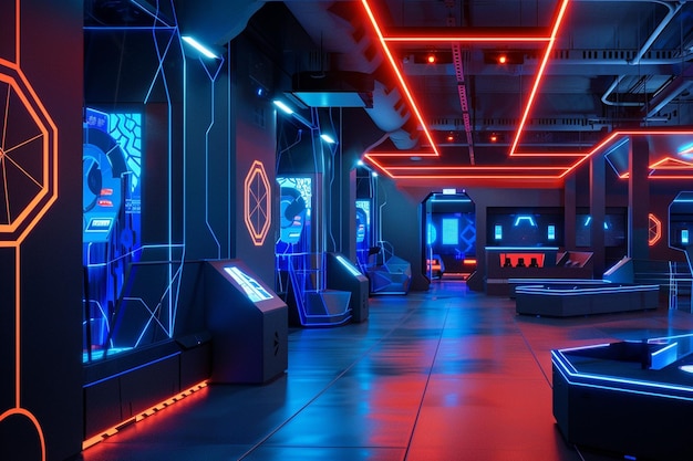 Foto uma arena de laser tag de alta tecnologia com ia generativa de realidade aumentada