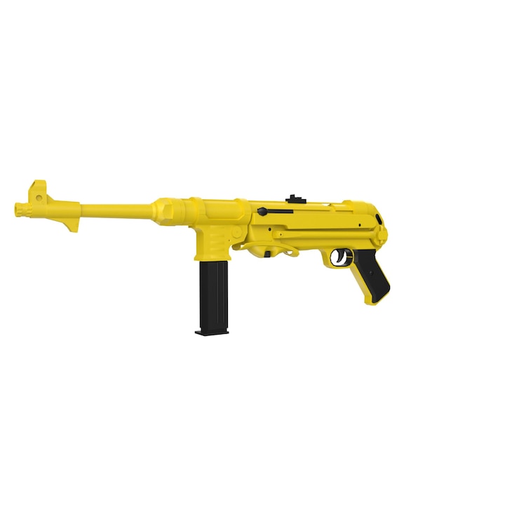 Foto uma arma amarela e preta com fundo branco