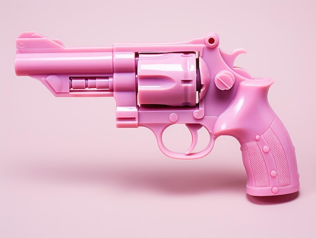 Foto uma arma de revólver de plástico rosa