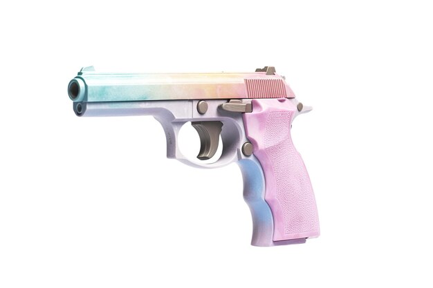 Uma arma rosa e azul com uma imagem ai generativa de fundo branco para a violência armada