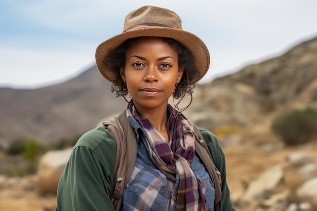 Uma arqueóloga negra está escavando nas montanhas