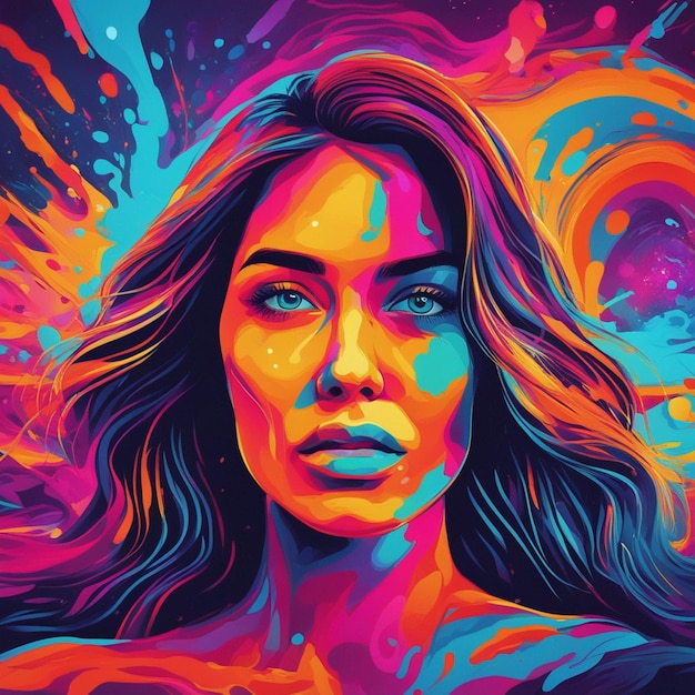 Uma arte de fundo de retrato de mulher de paisagem urbana de néon