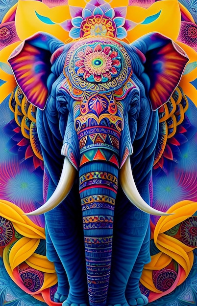 Uma arte de mandala colorida de elefante com um padrão