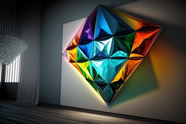 Uma arte de parede de diamante de arco-íris é uma ótima maneira de adicionar cor ao seu quarto.