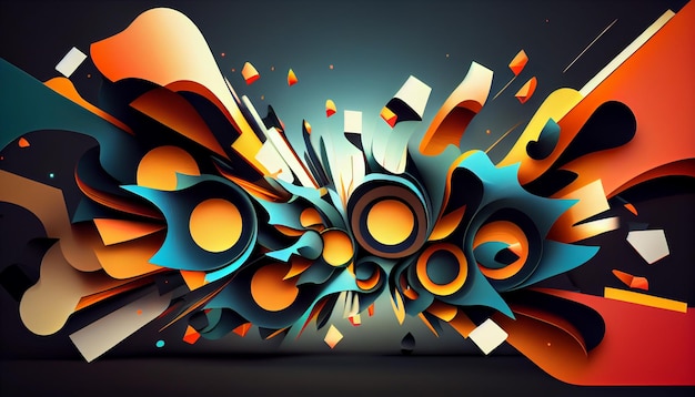 Uma arte digital de fundo azul e laranja com fundo preto e as palavras "som" na parte inferior.
