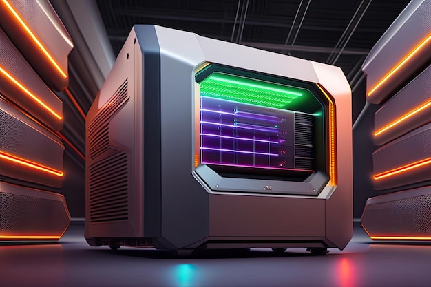 Uma arte digital de mainframe de supercomputador colorido futurista