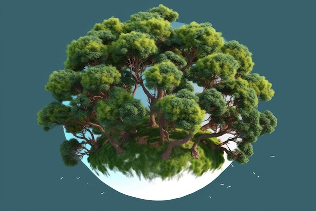 Uma arte digital de um globo com árvores