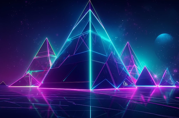 Uma arte digital de uma pirâmide com as palavras neon
