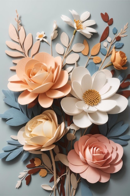 Uma arte floral simples e minimalista com cores suaves usando o estilo Boho sem fundo branco