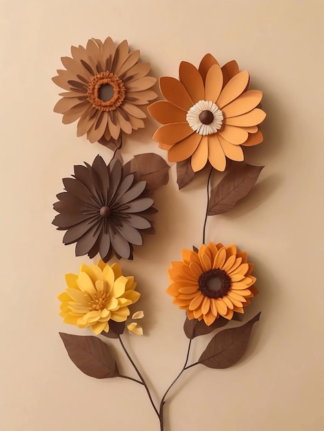 Uma arte simples de flores em 3D com cores suaves no estilo Boho