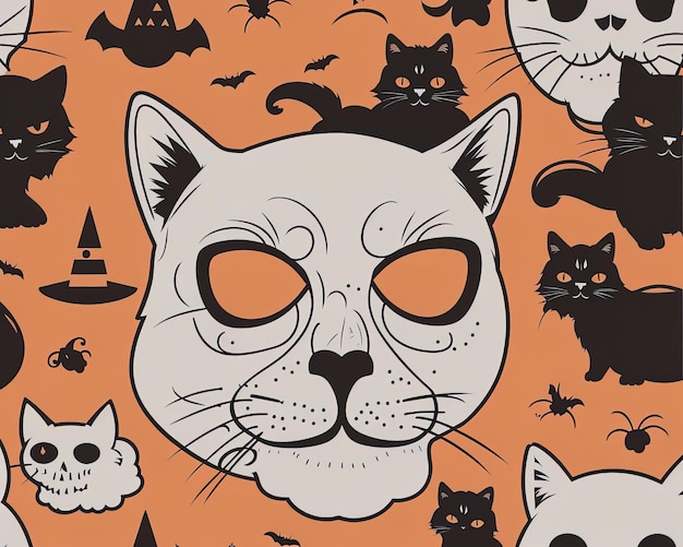 Uma arte vetorial assustadora de gato com traje de Halloween de abóbora