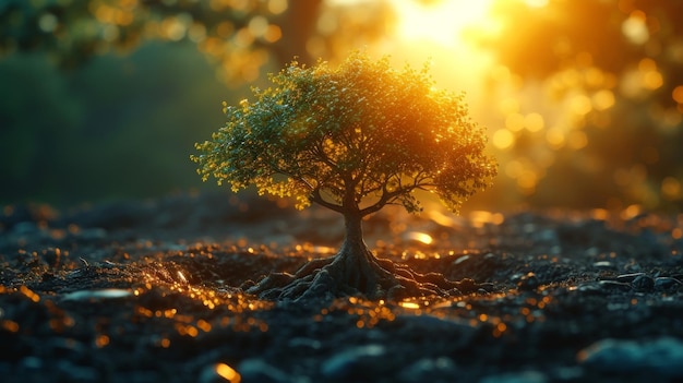 Foto uma árvore animada vibrante simboliza o crescimento e o progresso da jornada financeira das raízes