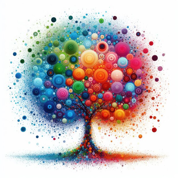 Foto uma árvore colorida com círculos e pontos nela