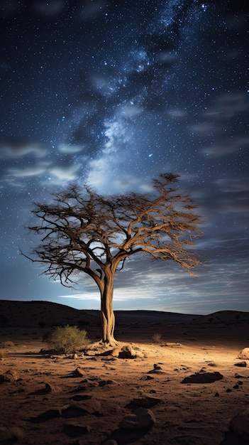 uma árvore com a Via Láctea no topo