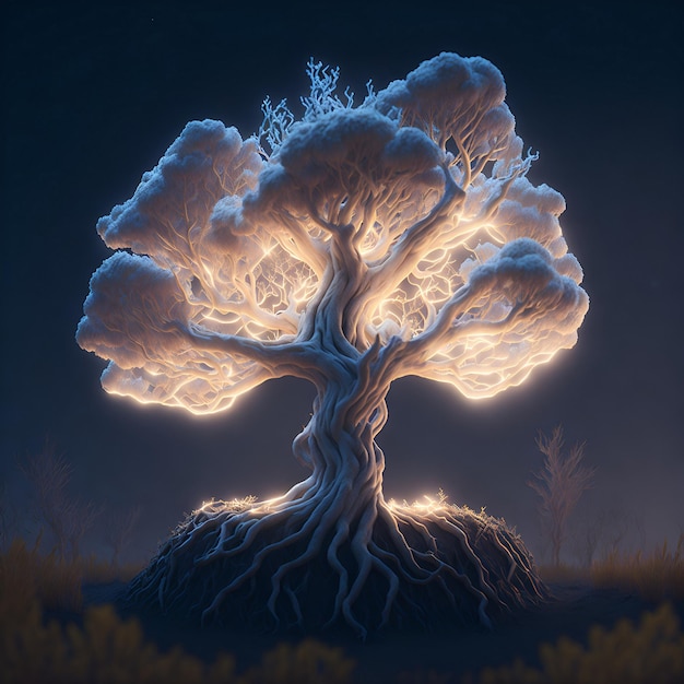 Foto uma árvore com as raízes iluminadas
