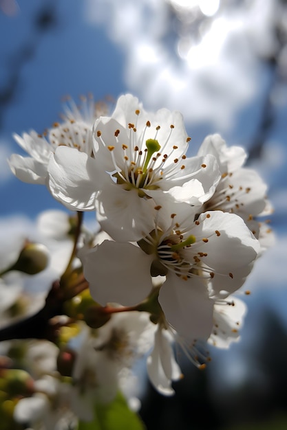 Uma árvore com flores brancas na primavera.