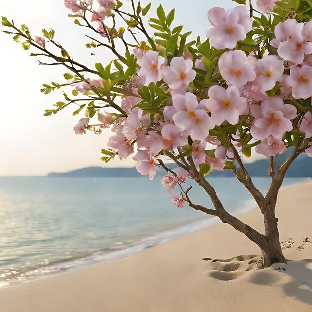 Foto uma árvore com flores cor-de-rosa está na areia