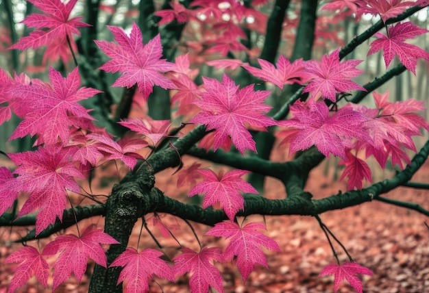 Uma árvore com folhas cor de rosa que tem a palavra maple nela