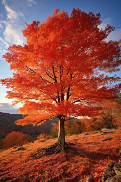 Uma árvore com folhas de laranja