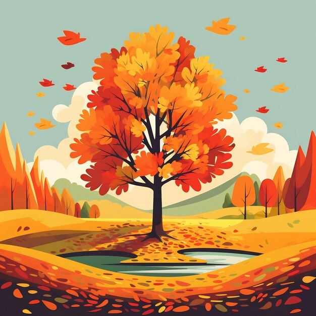 Uma árvore com folhas de outono ao fundo