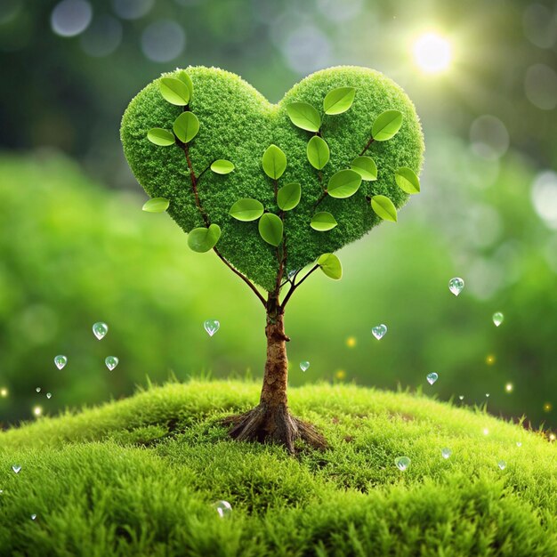 uma árvore com folhas verdes em forma de coração crescendo