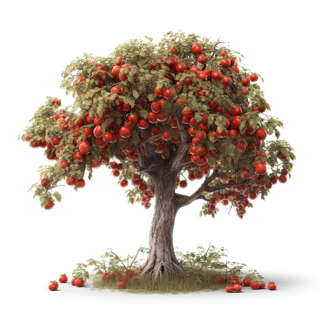 Uma árvore com maçãs vermelhas e a palavra maçã embaixo