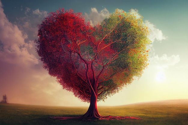 Uma árvore com o coração em forma