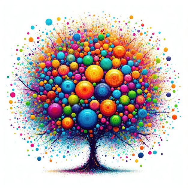 Foto uma árvore com pontos coloridos e pontos sobre ela