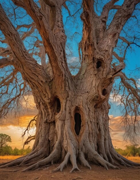 Foto uma árvore com um buraco que diz 