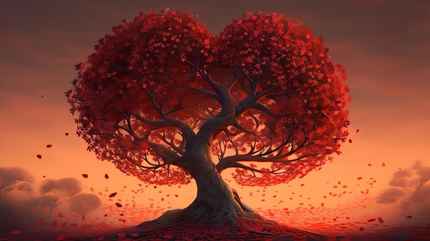 Uma árvore com uma árvore em forma de coração