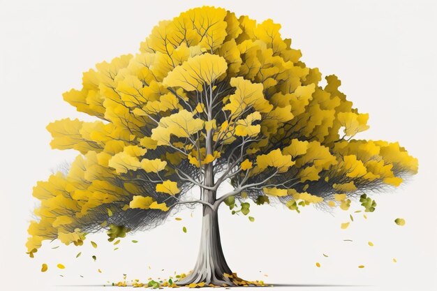 Uma árvore com uma árvore medicinal de folhas amarelas da China chamada Ginkgo biloba