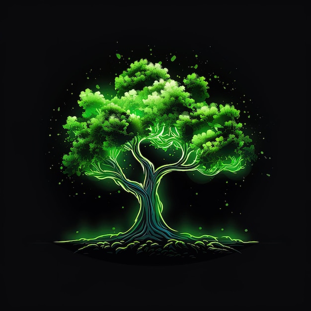uma árvore com uma árvore verde na base dela