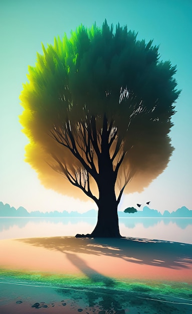 Uma árvore com uma árvore verde no meio dela