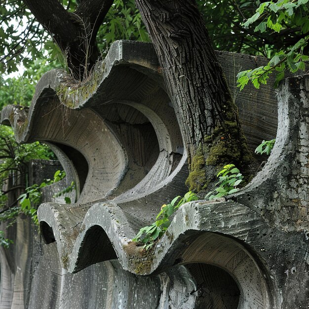 Foto uma árvore crescendo através de uma parede de concreto com uma árvore crecendo através dela