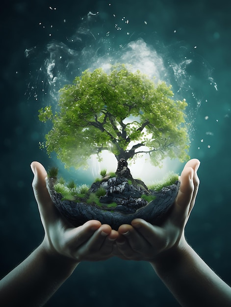 uma árvore crescendo na mão humana dia mundial do meio ambiente