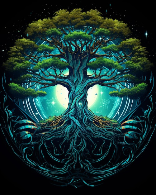 Uma árvore da vida com uma lua no fundo generativo ai