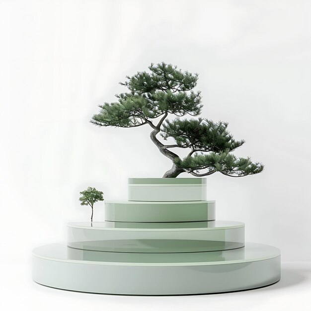 Foto uma árvore de bonsai em um pedestal com um fundo branco