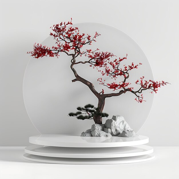 Foto uma árvore de bonsai em um vaso de vidro claro com um fundo branco