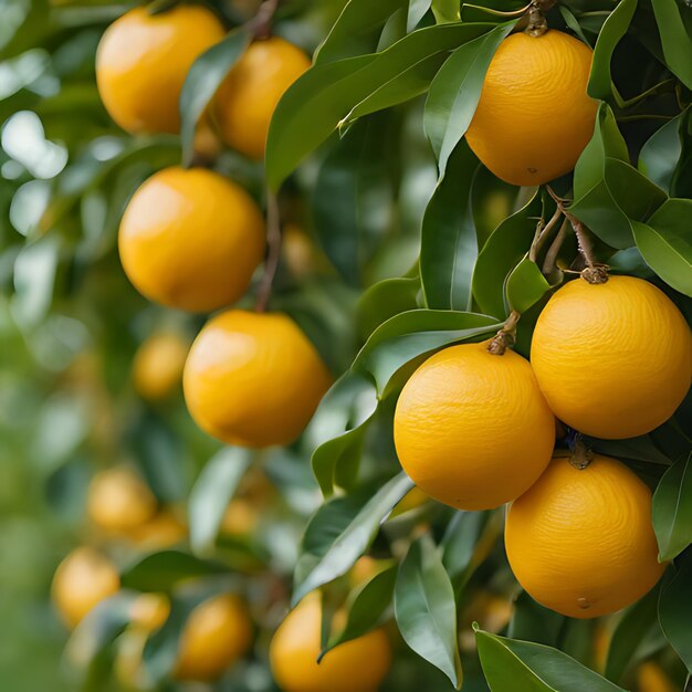 Foto uma árvore de limão com um monte de laranjas penduradas nela