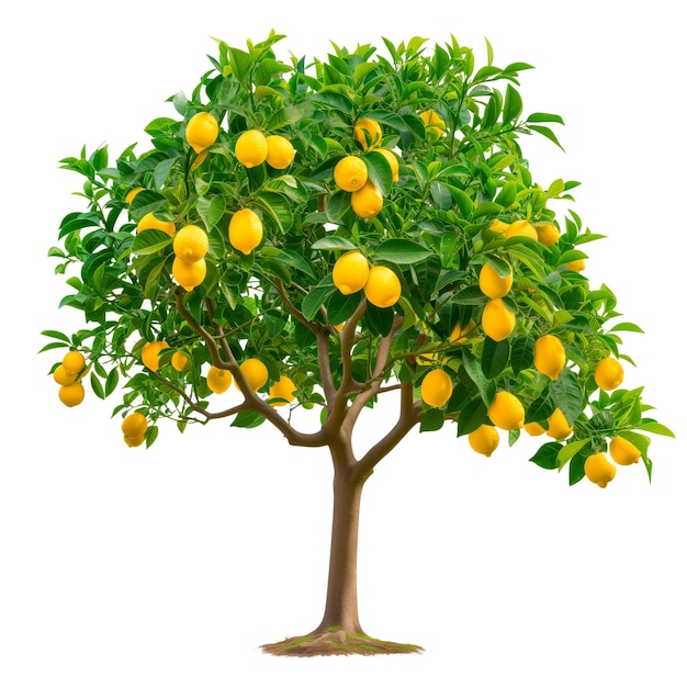 Uma árvore de limão isolada em um fundo branco ou transparente um close-up de uma árvore de lemão com amarelo