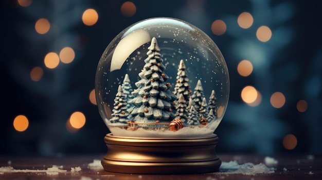 Uma árvore de Natal brilhando dentro de um globo de neve