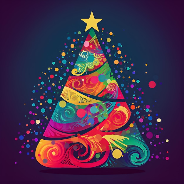 Foto uma árvore de natal colorida com uma estrela no topo.