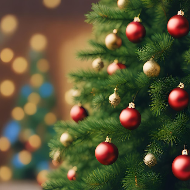 Foto uma árvore de natal com ornamentos vermelhos e um fundo verde